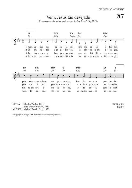 Partitura da música Vem Jesus Tão Desejado