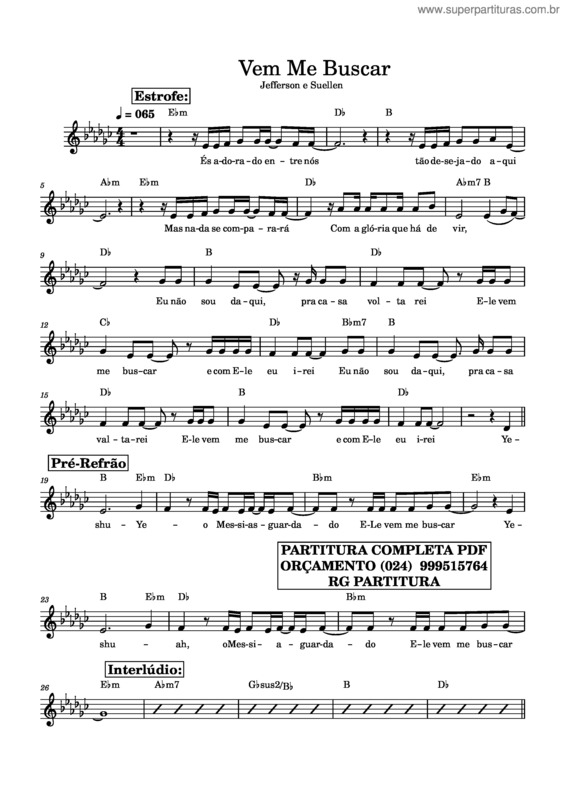Partitura da música Vem Me Buscar – Jefferson & Suellen   Ebm