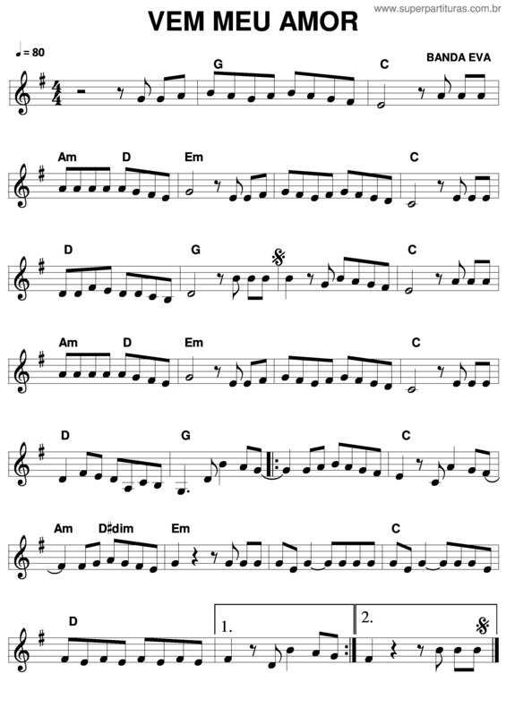 Partitura da música Vem Meu Amor v.2