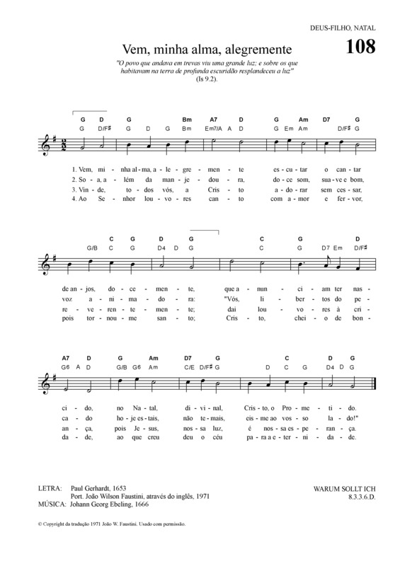 Partitura da música Vem Minha Alma Alegremente