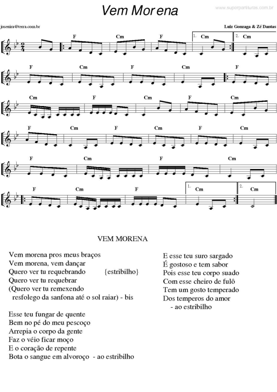 Partitura da música Vem Morena