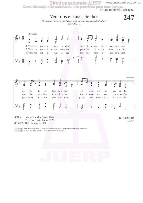 Partitura da música Vem Nos Ensinar, Senhor - 247 HCC v.2