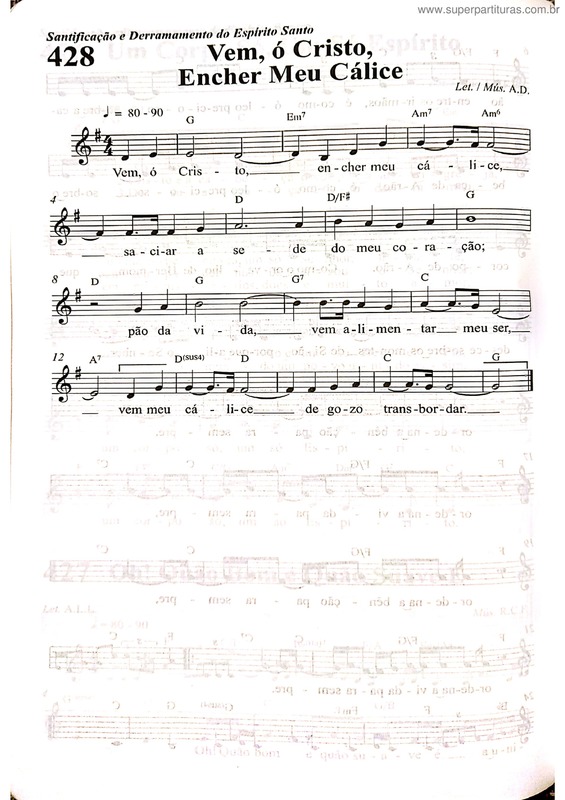 Partitura da música Vem Ó Cristo,  Encher Meu Cálice