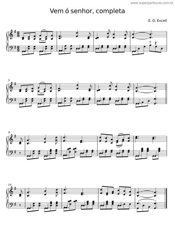Partitura da música Vem Ó Senhor, Completa – E. O. Excell
