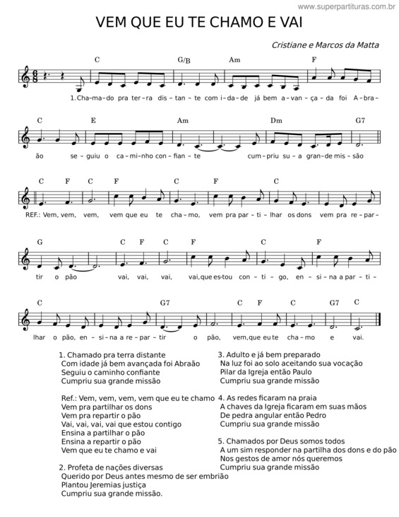 Partitura da música Vem Que Eu Te Chamo E Vai