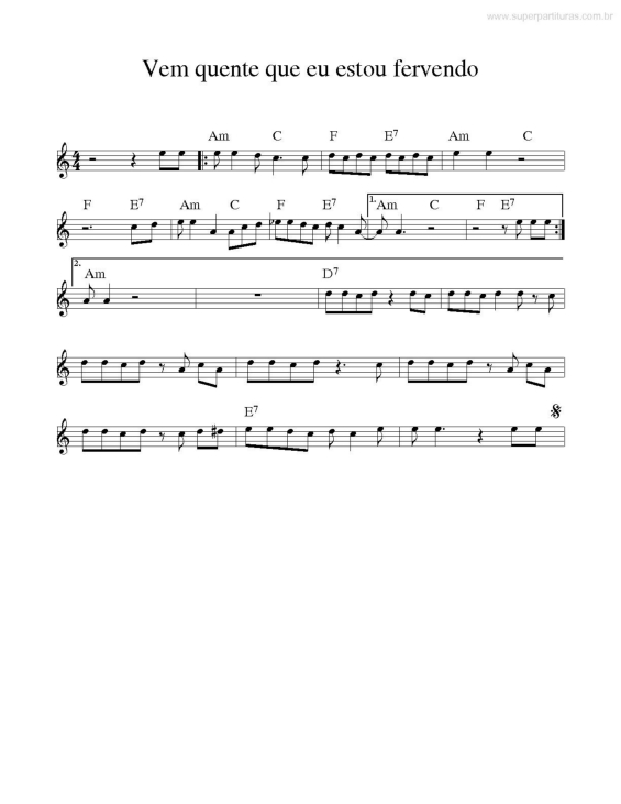 Partitura da música Vem quente que eu estou fervendo