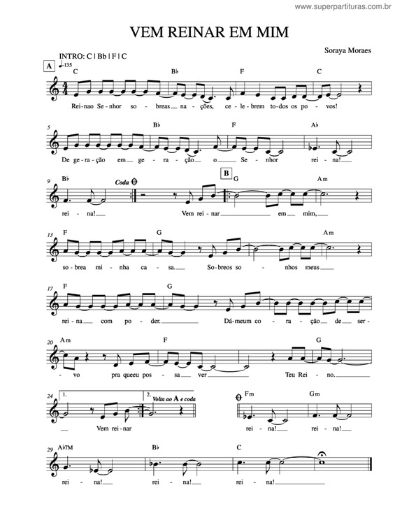 Partitura da música Vem Reinar Em Mim