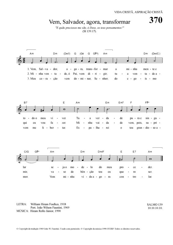 Partitura da música Vem Salvador Agora Transformar