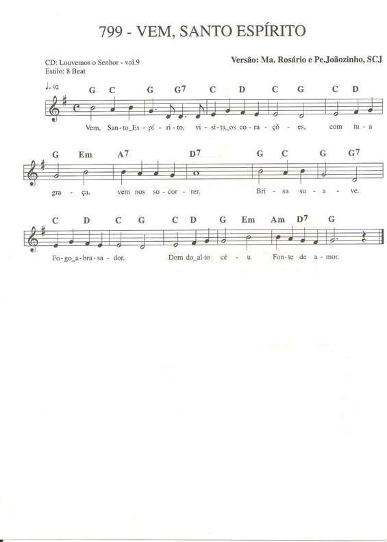 Partitura da música Vem Santo Espírito