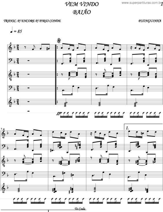 Partitura da música Vem Vindo v.2