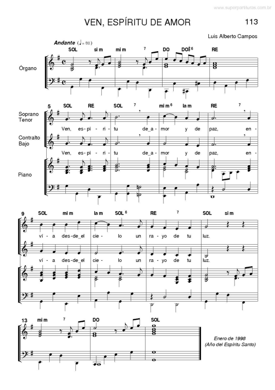 Partitura da música Ven, Espíritu de Amor v.2