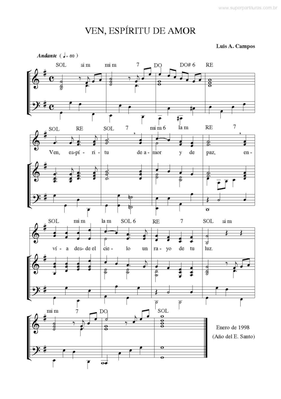 Partitura da música Ven, Espíritu de Amor