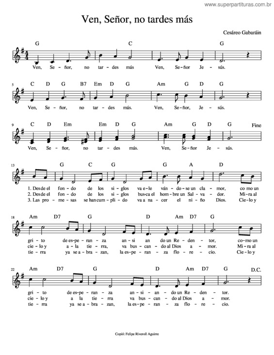 Partitura da música Ven Señor, No Tardes Más