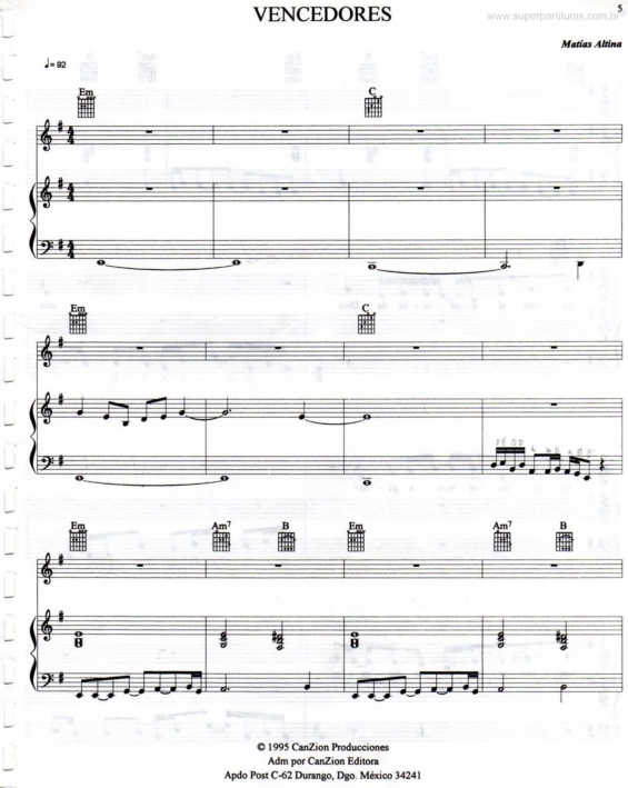 Partitura da música Vencedores