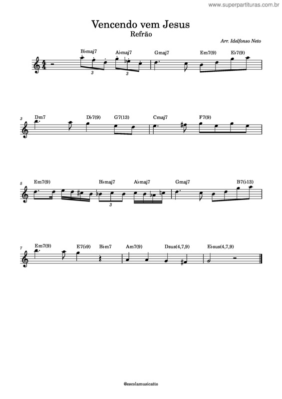 Partitura da música Vencendo Vem Jesus – Arr, Idelfonso Neto