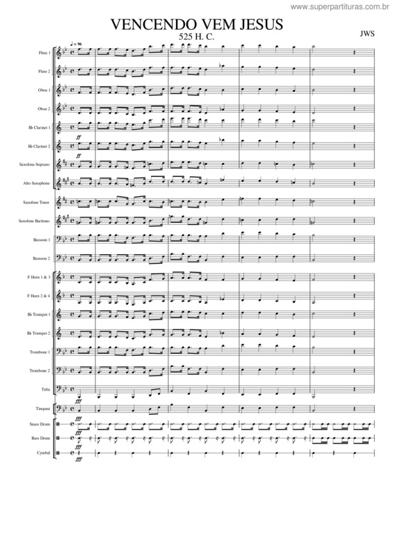 Partitura da música Vencendo Vem Jesus – J.W.S.