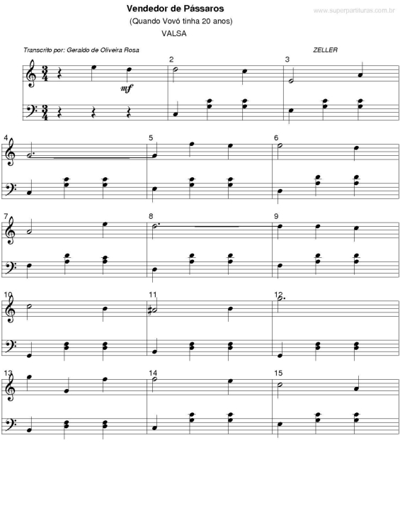 Partitura da música Vendedor de Pássaros (Quando Vovó Tinha 20 Anos)