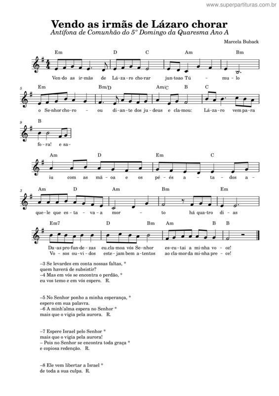Partitura da música Vendo As Irmãs De Lázaro Chorar