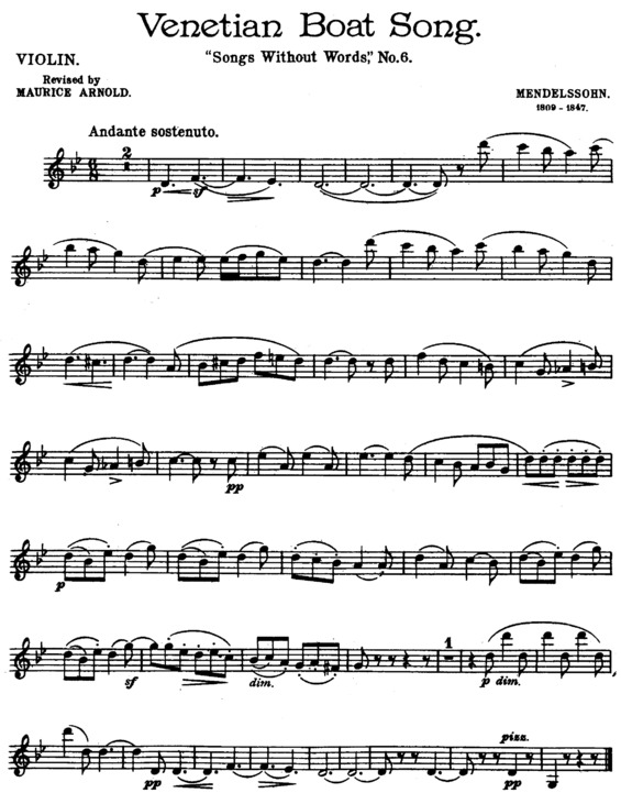 Partitura da música Venetian Boat Song