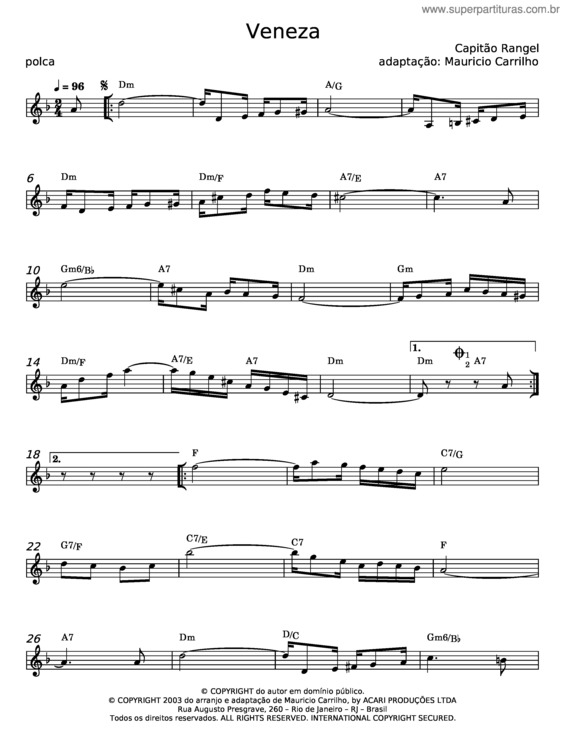 Partitura da música Veneza – Capitão Rangel