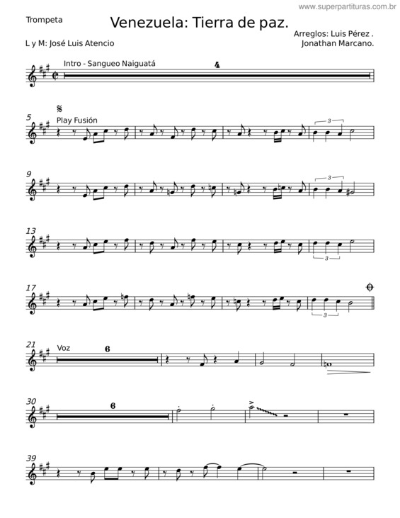 Partitura da música Venezuela: Tierra De Paz – Luis Atencio