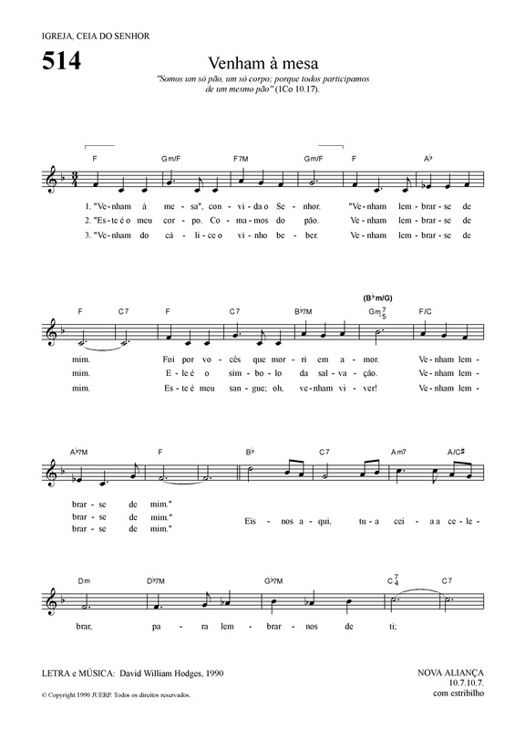 Partitura da música Venham A Mesa