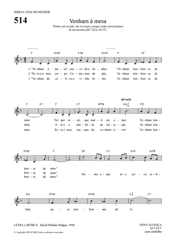 Partitura da música Venham A Mesa