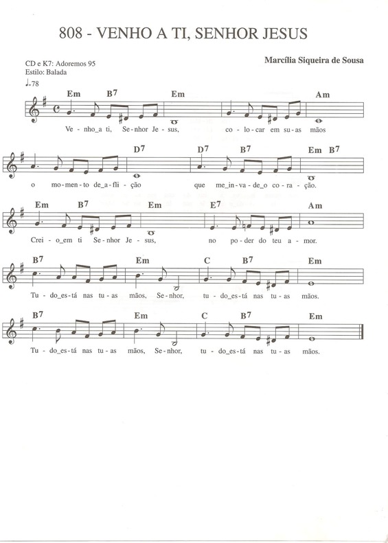 Partitura da música Venho a Ti Senhor Jesus