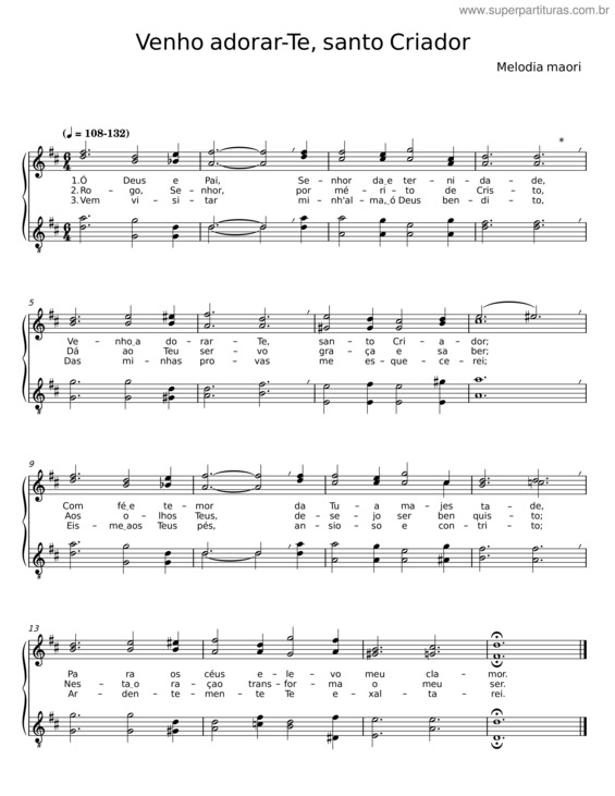 Partitura da música Venho Adorar-Te, Santo Criador v.2