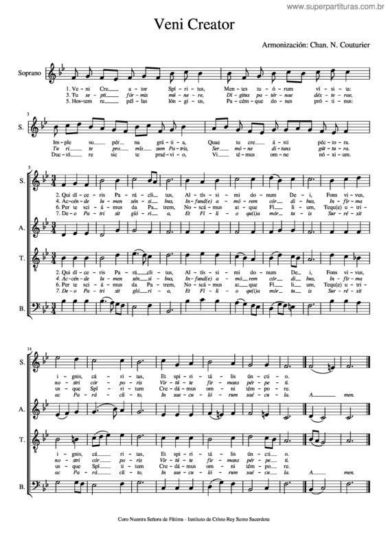 Partitura da música Veni Creator – Couturier