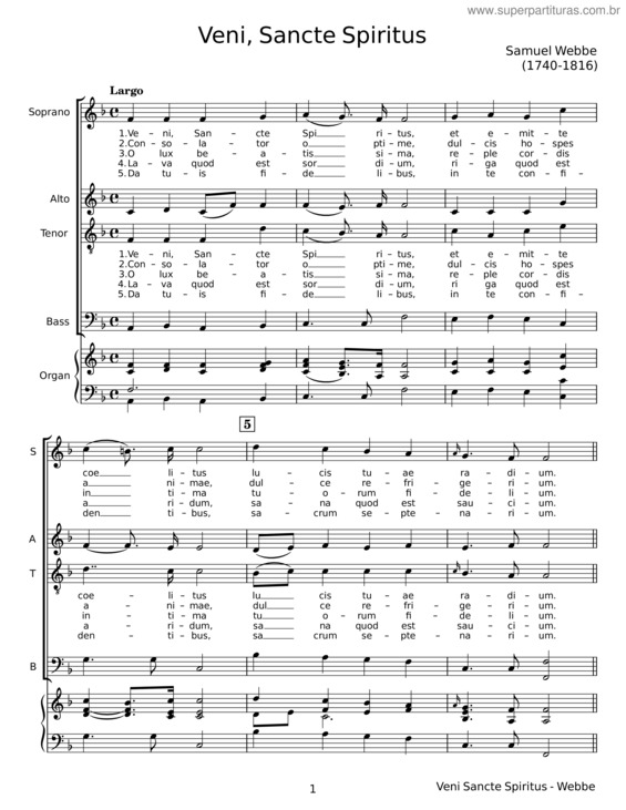 Partitura da música Veni Sancte Spiritus – Samuel Webbe