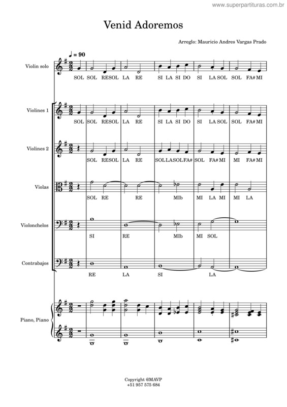 Partitura da música Venid, Adoremos
