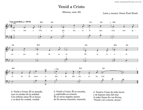 Partitura da música Venid A Cristo – Orson Pratt Huish
