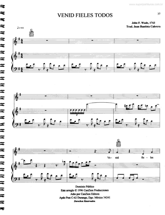 Partitura da música Venid Fieles Todos