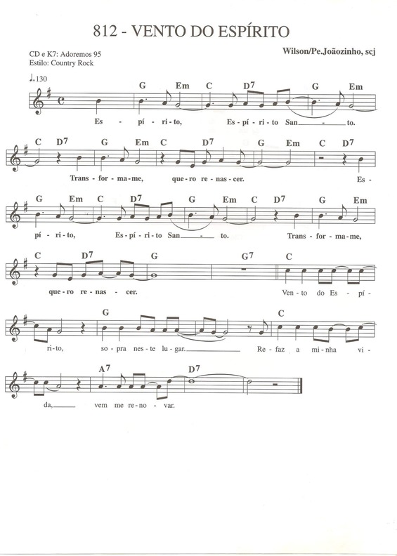 Partitura da música Vento do Espírito