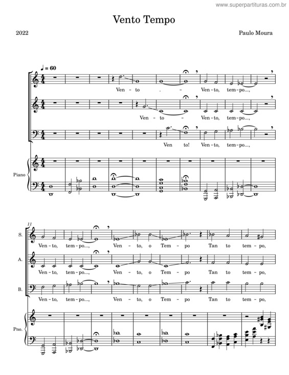 Partitura da música Vento Tempo – Paulo Moura