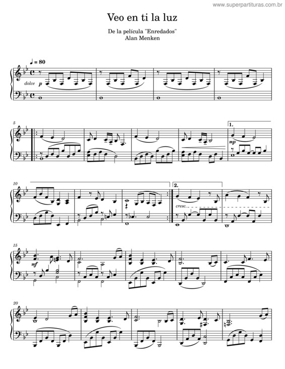 Partitura da música Veo En Ti La Luz – Alan Menken