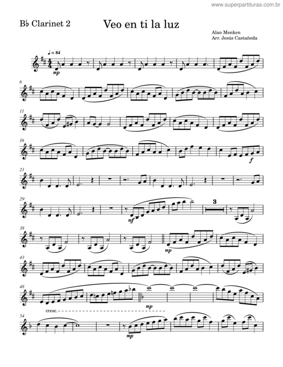 Partitura da música Veo En Ti La Luz–Bb Clarinet 2