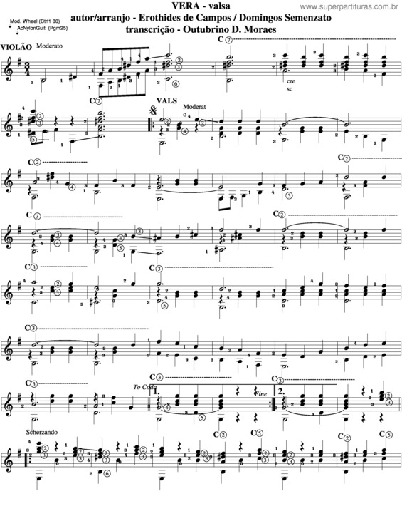 Partitura da música Vera v.2