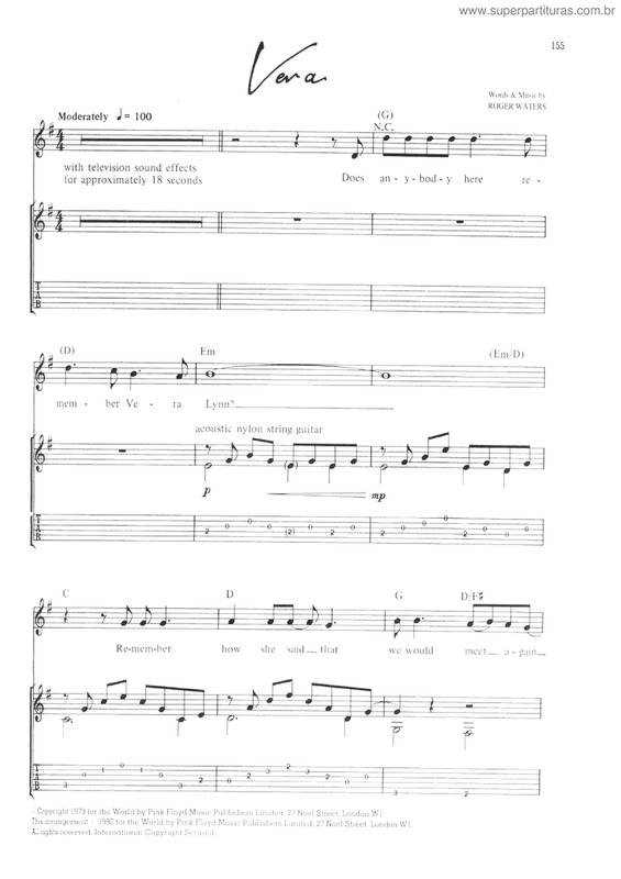 Partitura da música Vera