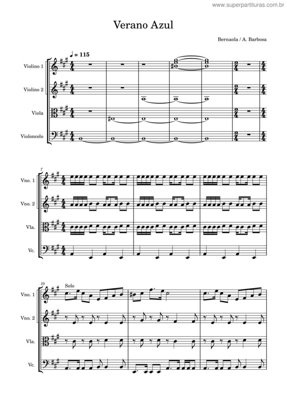 Partitura da música Verano Azul – Carmelo Bernaola Verano Azul String Quartet