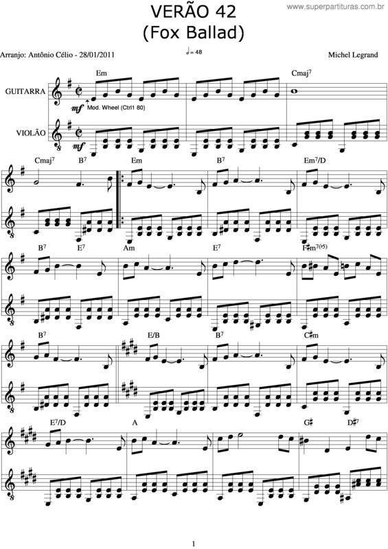 Partitura da música Verão 42