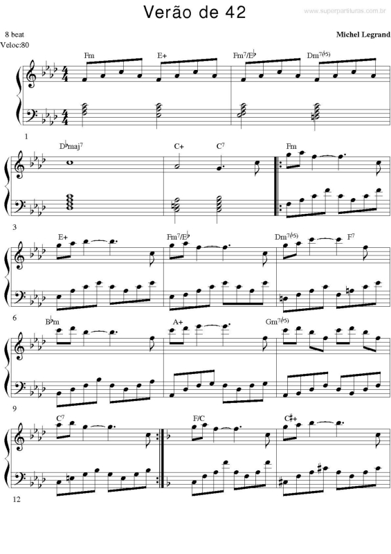 Partitura da música Verão de 42