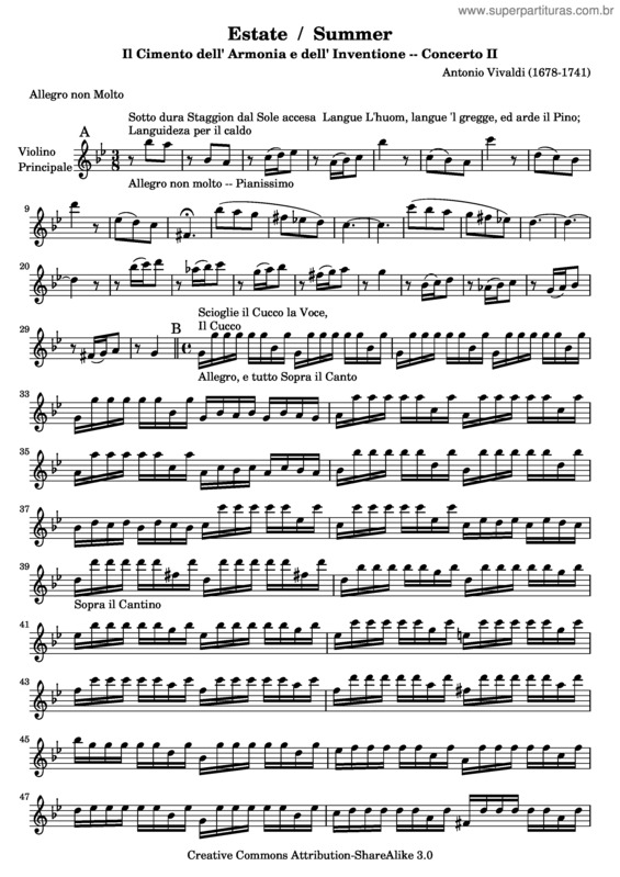 Partitura da música Verão v.2