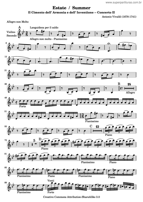 Partitura da música Verão v.5