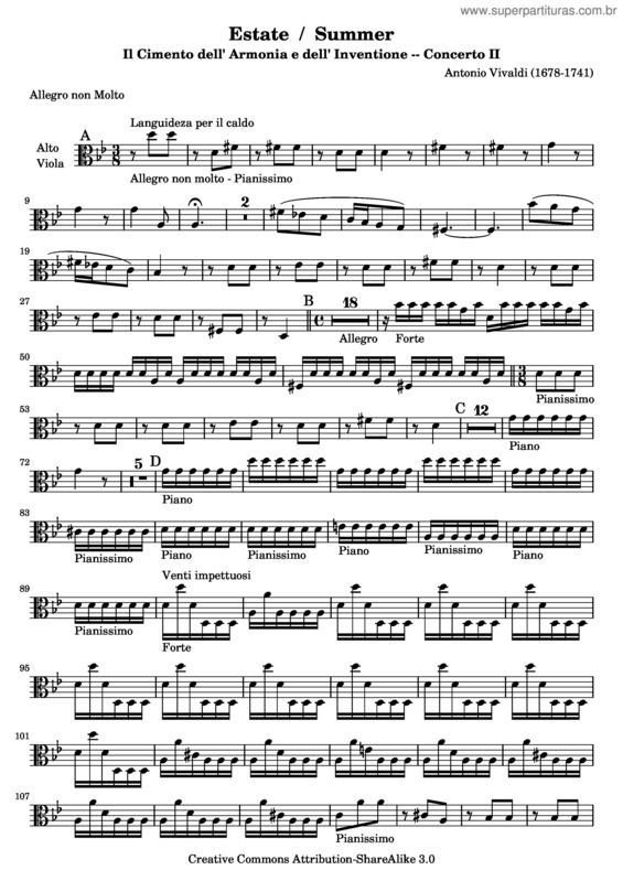 Partitura da música Verão v.6