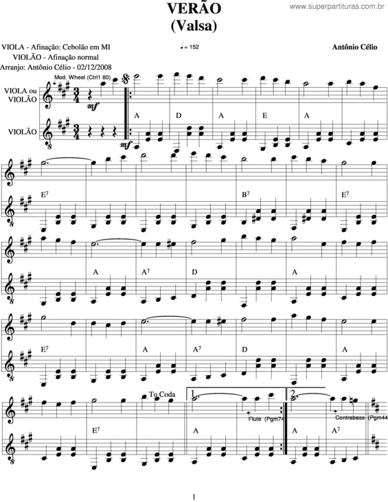 Partitura da música Verão