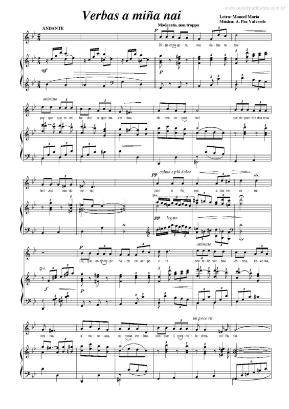 Partitura da música Verbas a Mina Nai