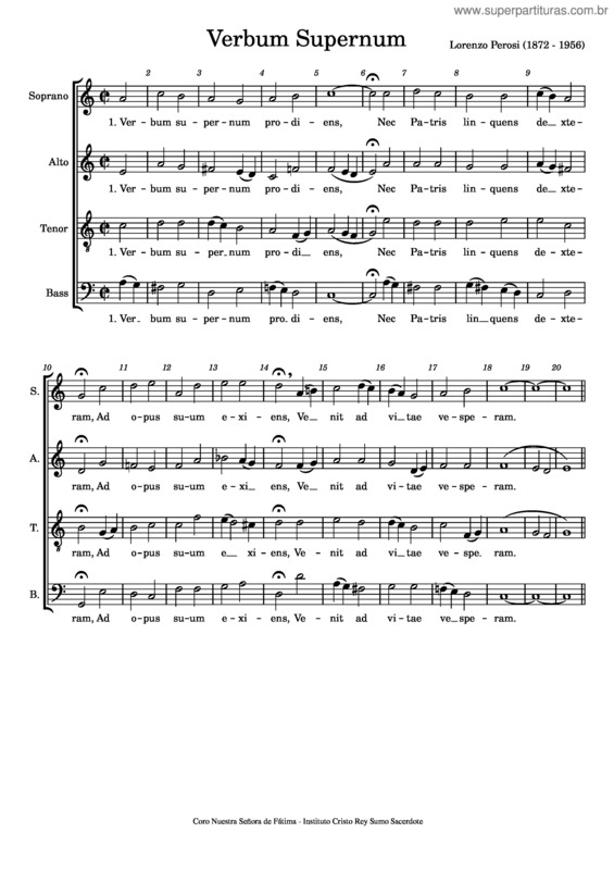 Partitura da música Verbum Supernum – Lorenzo Perosi