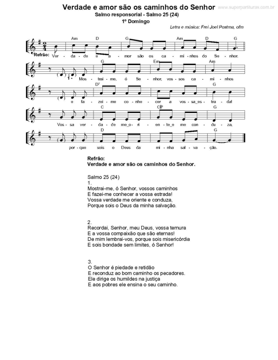 Partitura da música Verdade e Amor São os Caminhos do Senhor